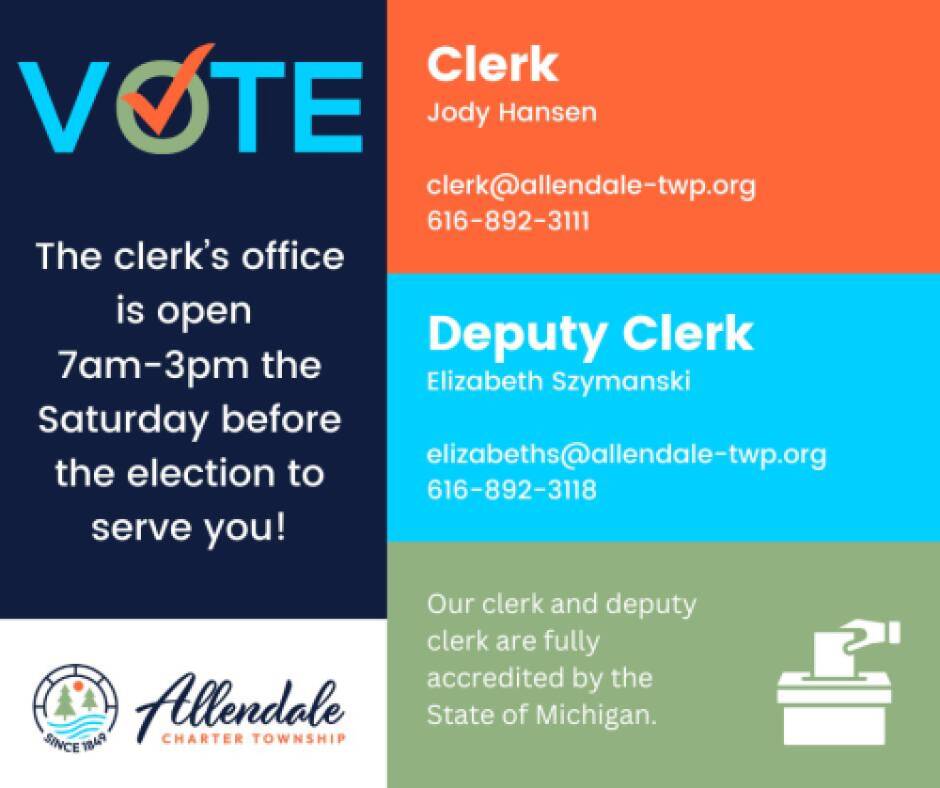 The names, contact information, and date and time the clerk's office is open on the Saturday before Election Day